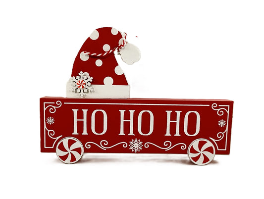 AGD Christmas Decor - Red White Candy Santa Hat  Ho Ho Ho Signs 2pc