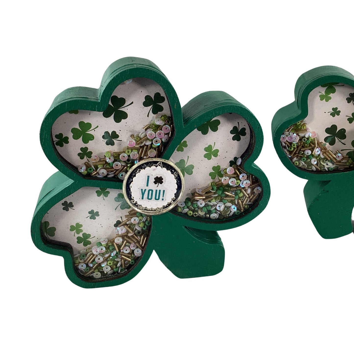 AGD St Patrick Decor -  Shamrock Chunky Wood Shaker Sitter 2pc