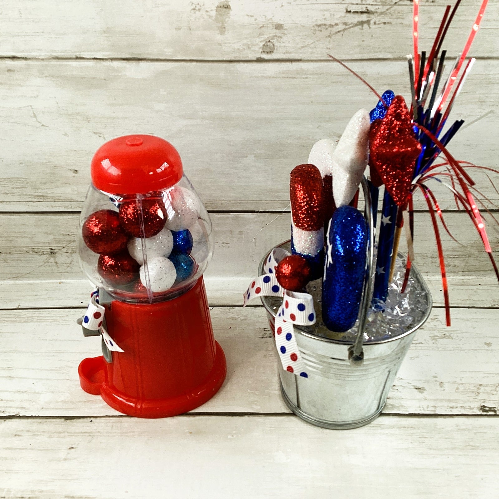 AGD Patriotic Decor - Gumball Machine Faux Ice Cream Tier Tray Display 2pc
