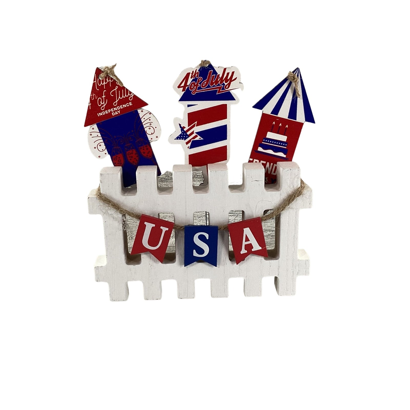 AGD Patriotic Decor - Chunky Wood USA Fireworks Fence Sitter