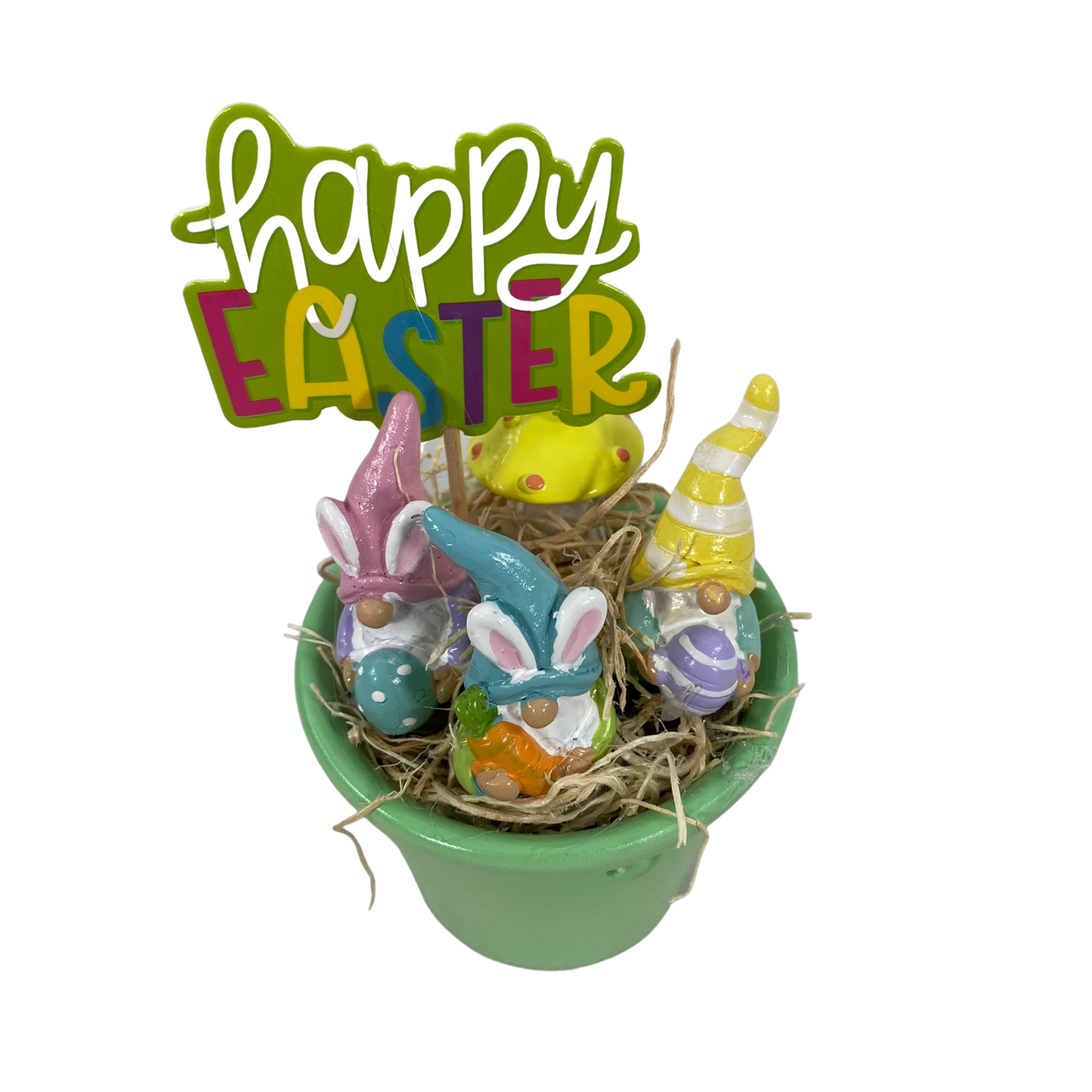 AGD Easter Decor - Miniature Resin Gnomes in Green Ceramic Jar