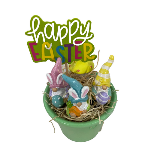 AGD Easter Decor - Miniature Resin Gnomes in Green Ceramic Jar