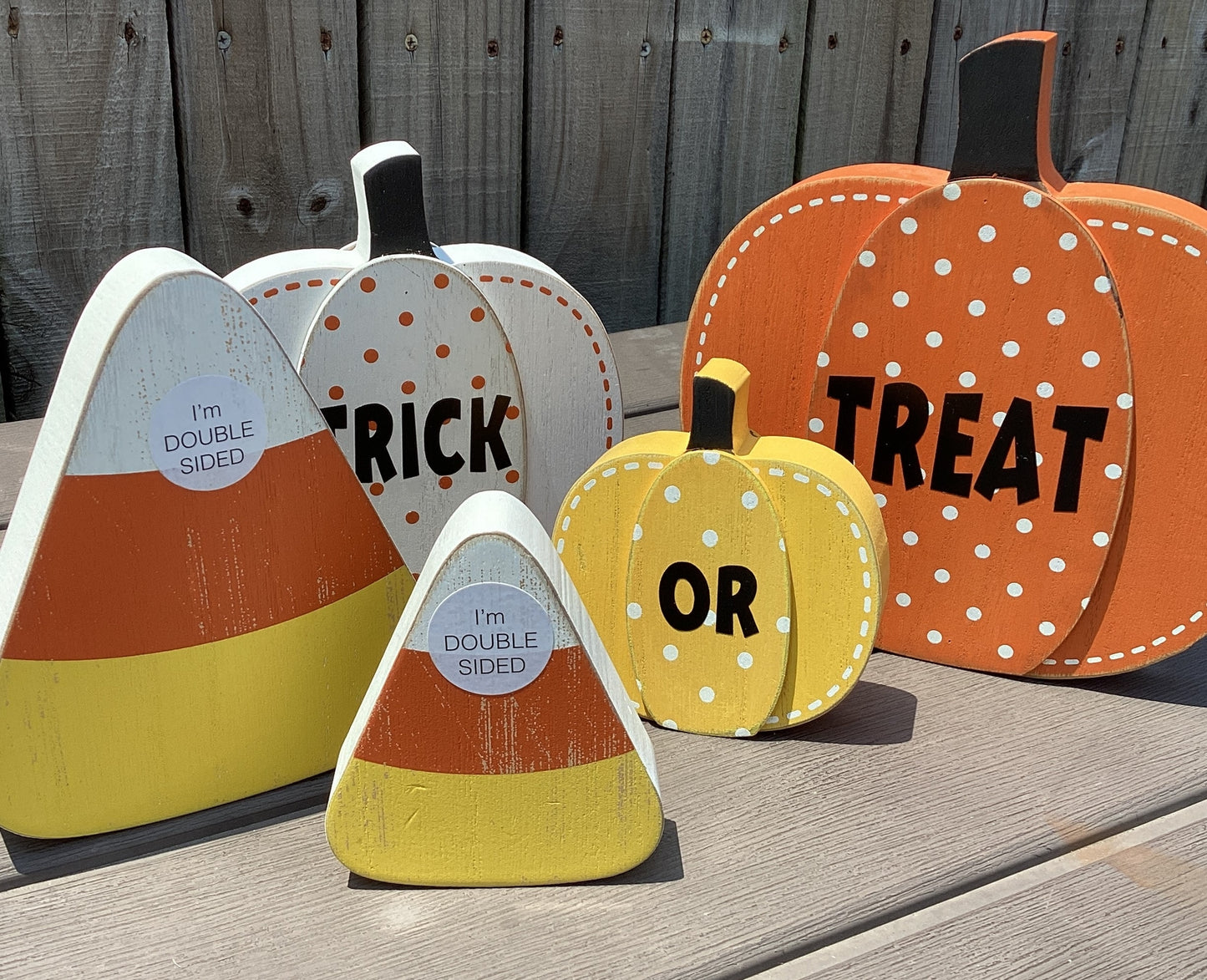 AGD Fall Decor - Sweet Candy Corn Trick Treat Chunky Pumpkins 5pc Set