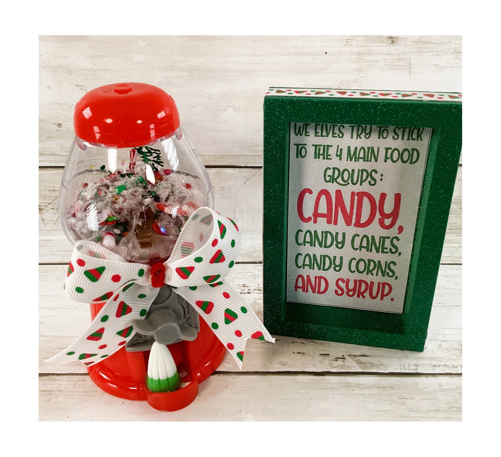 Christmas Decor Plastic Elf Candy Gumball Shaker 2pc Set