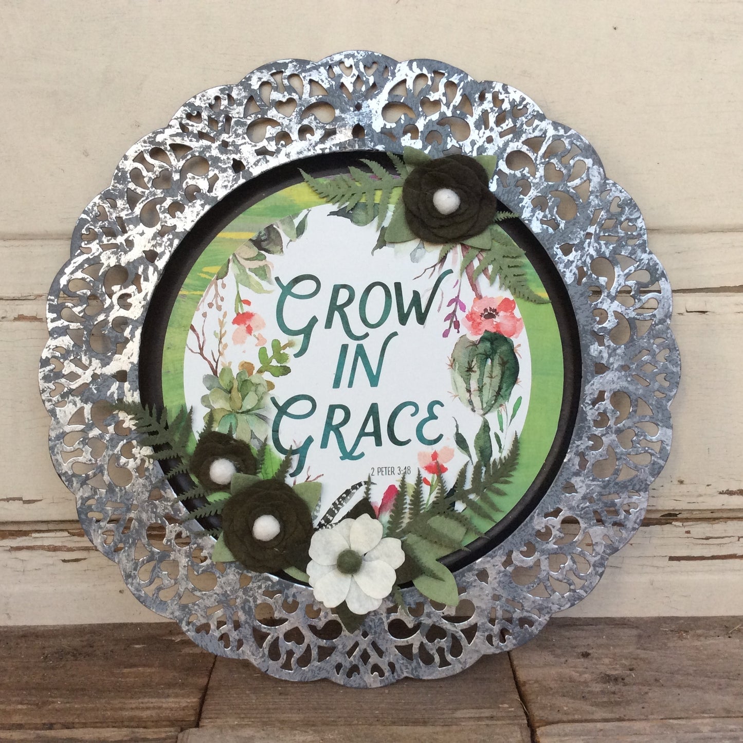 AGD Home Decor - Grow In Grace Greenery Metal Charger Plate