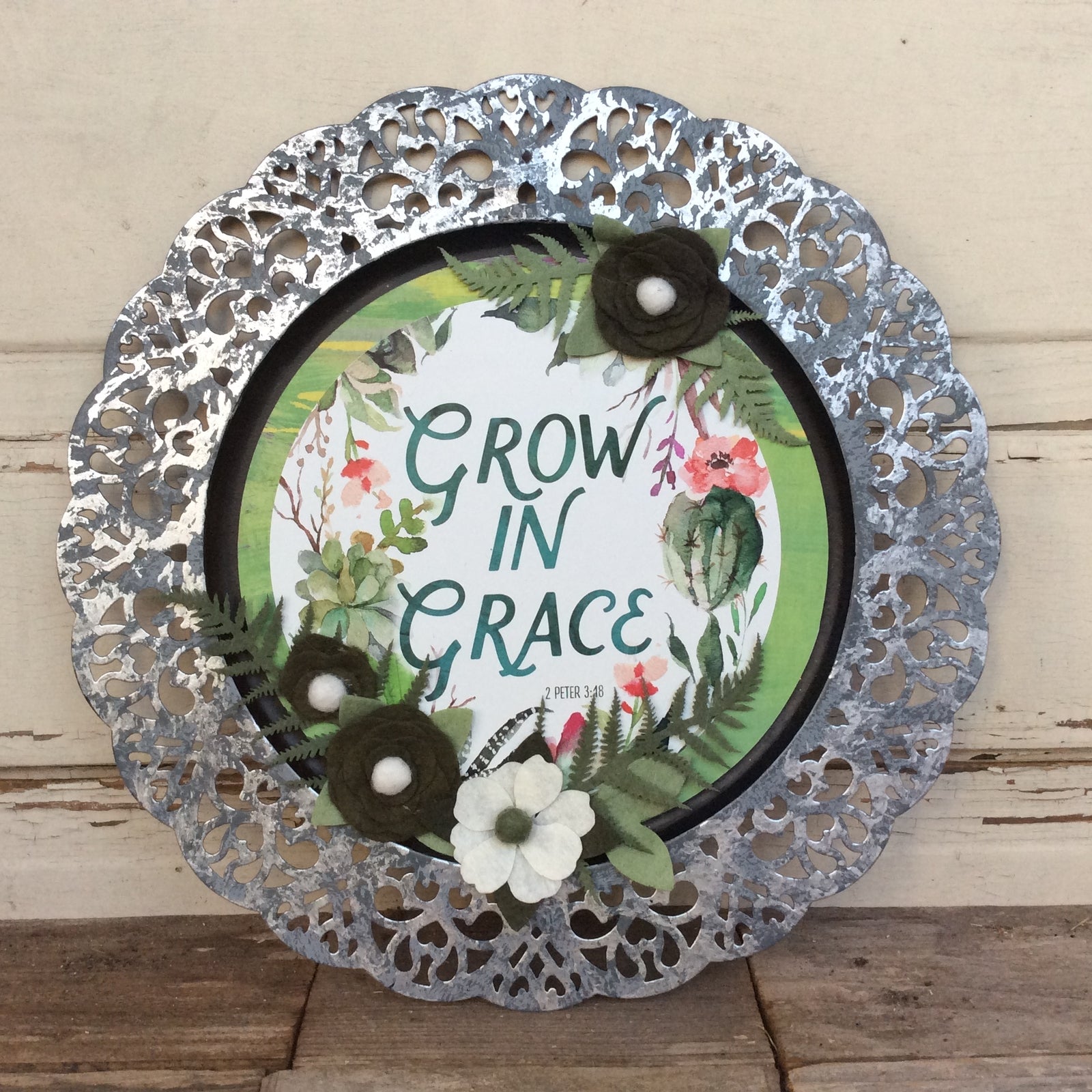 AGD Home Decor - Grow In Grace Greenery Metal Charger Plate