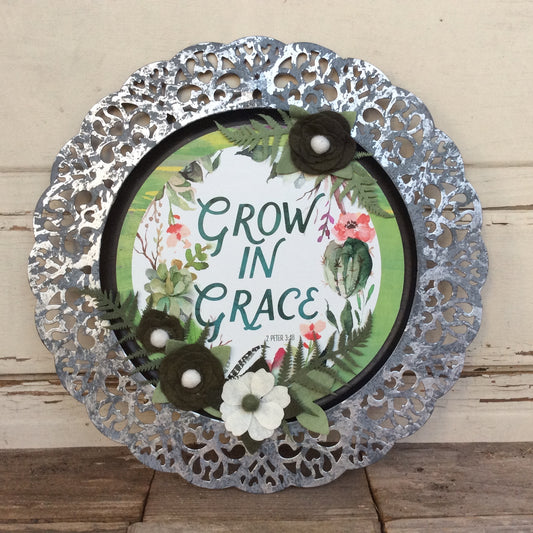 AGD Home Decor - Grow In Grace Greenery Metal Charger Plate