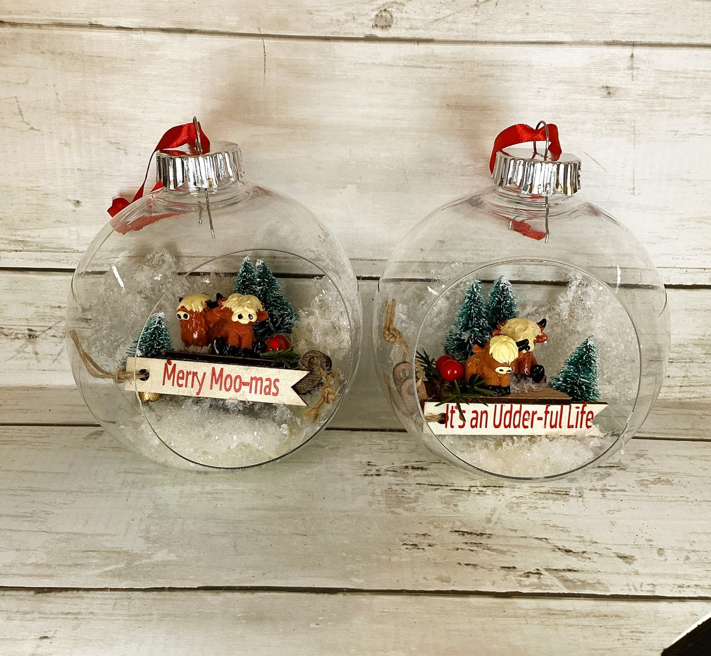 AGD Christmas Decor - Highland Cow Cut-out Ball Ornament 2pc Set