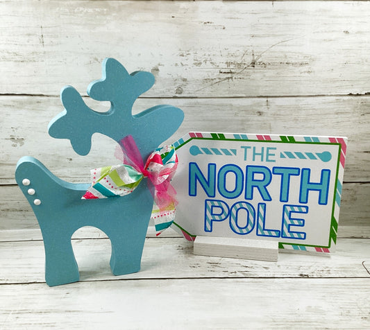 AGD Christmas Decor - Pastel Mid Century North Pole Reindeer Display 2pc