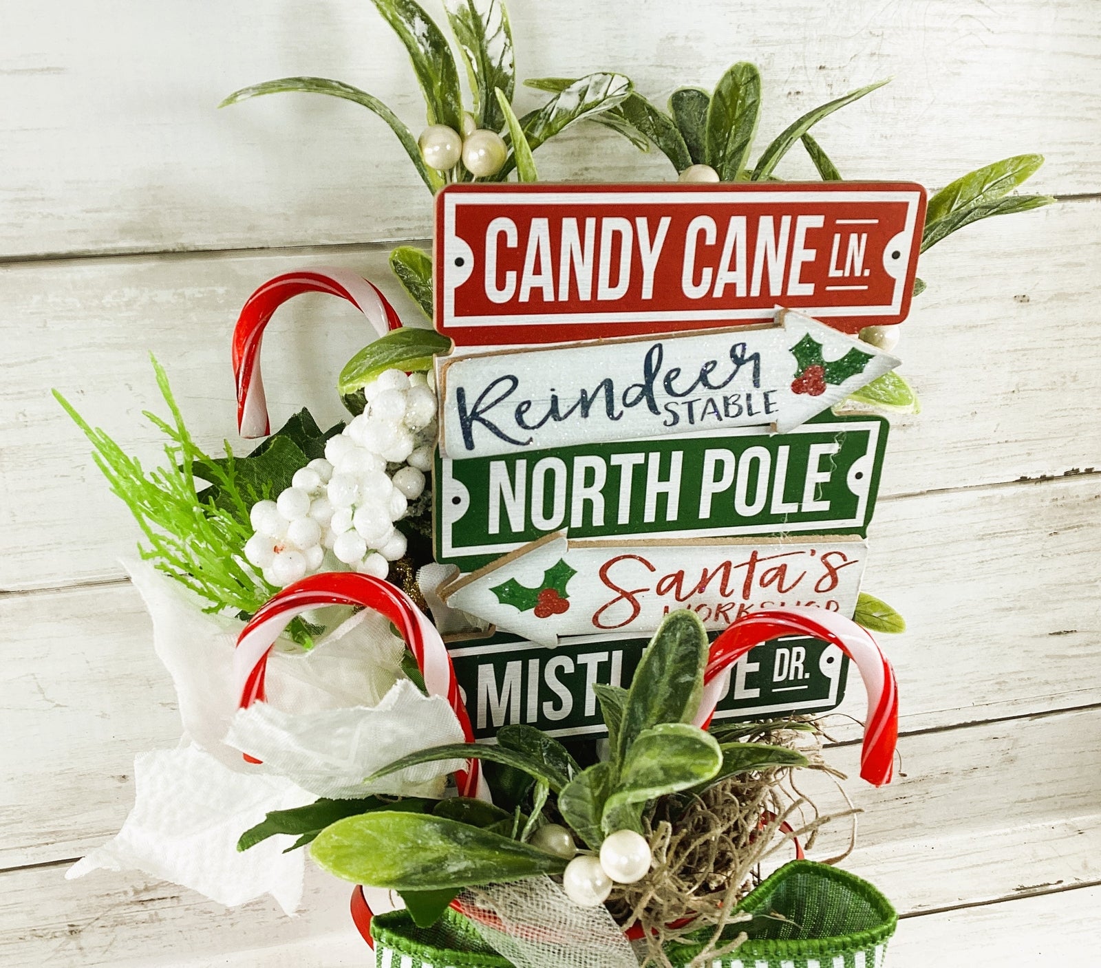 AGD Christmas Decor - Candy Cane Mistletoe Direction Metal Floral Milk Can