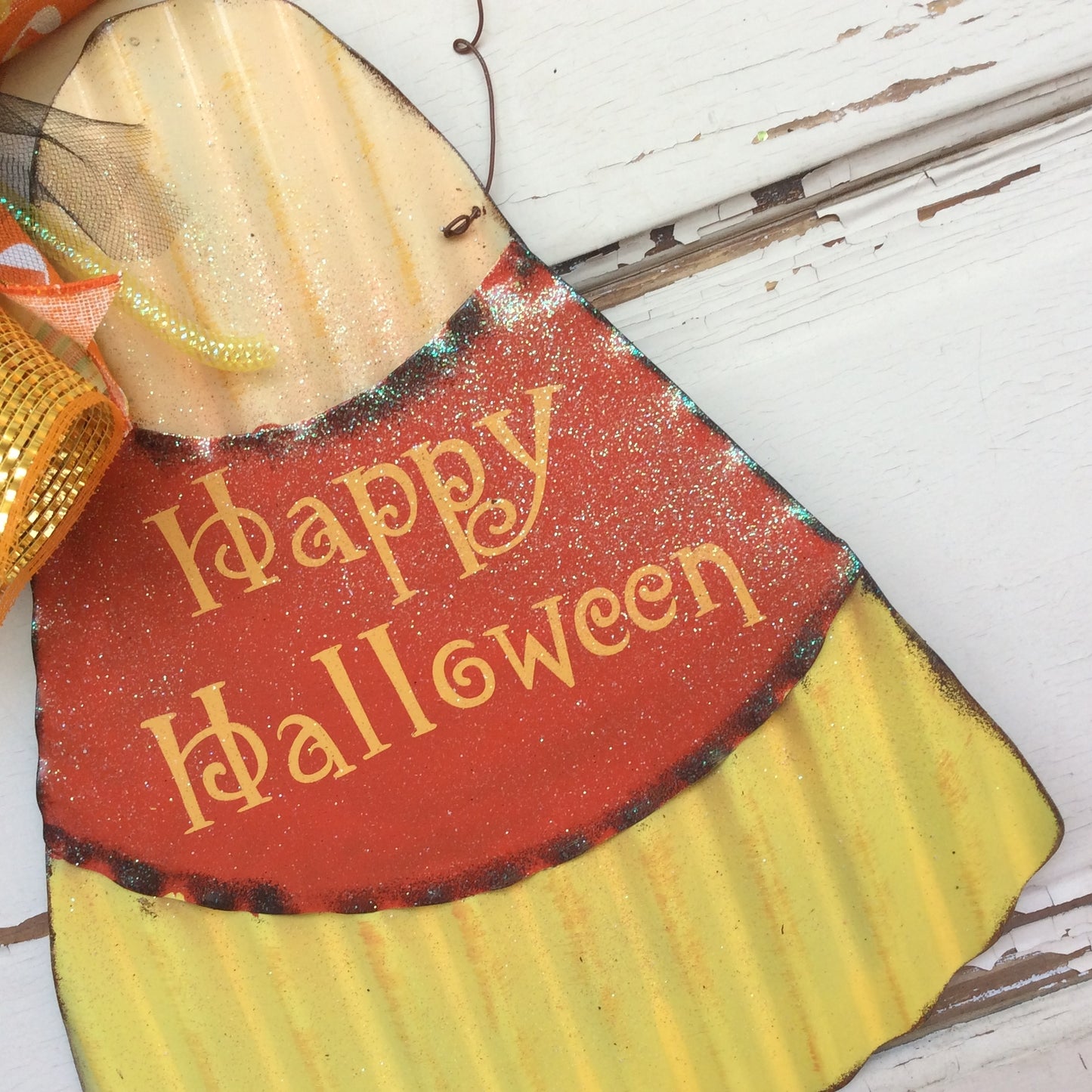 AGD Halloween Decor - Corrugated Tin Metal Candy Corn Door Sign