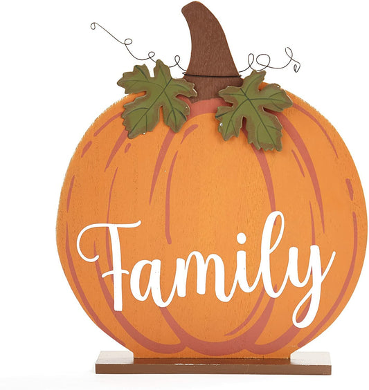 LC Fall Decor - Wood Tabletop Family Orange Pumpkin 12inch