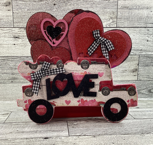 AGD Valentines Decor - Love Filled Vintage Wood Truck Tabletop Decor