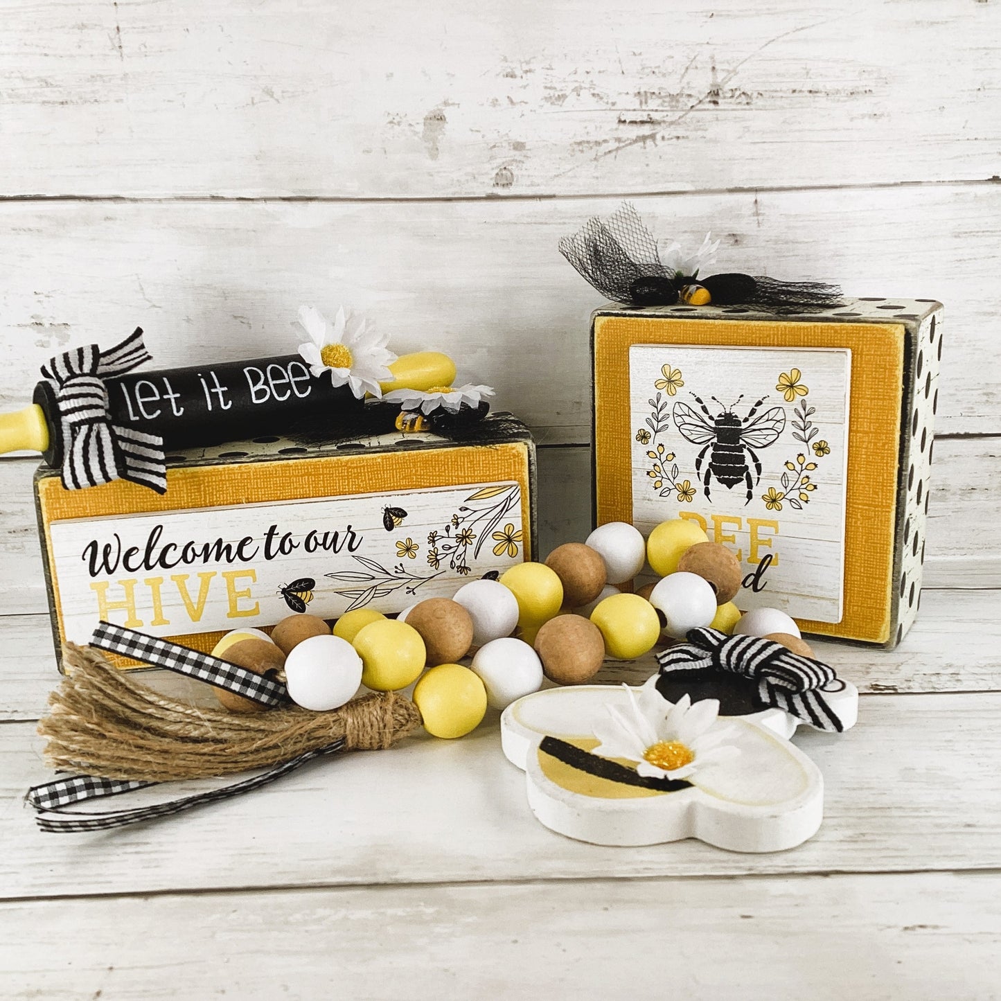 AGD Spring Decor - Summer Bee Theme Tier Tray Decor 4pc Set