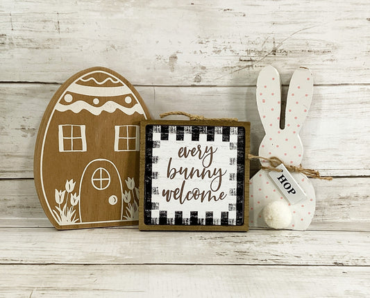 HL Easter Decor - Egg House Bunny Welcome Tier Tray 3pc