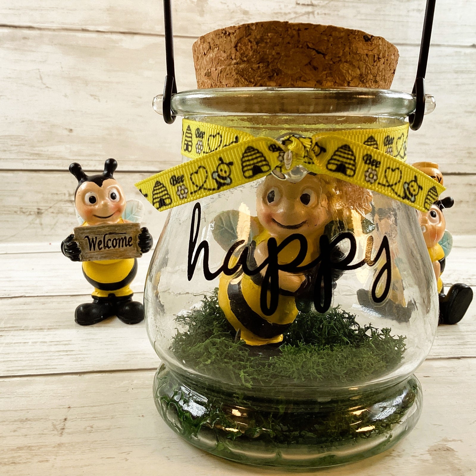 AGD Summer Decor - Resin Bee Theme Happy Hanging Glass Jar