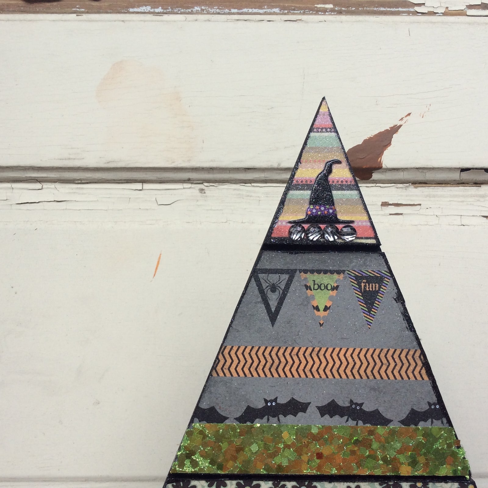 AGD Halloween Decor - Witch Hat Black Wood Slat Table Top Tree