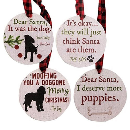 HM Christmas Decor - Prim Dog Gift Tags 4pc Set.