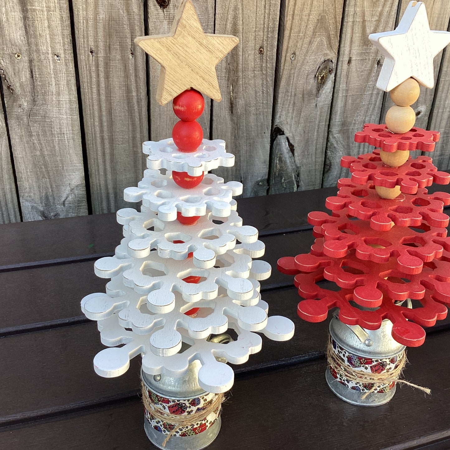 AGD Christmas Decor - Farmhouse Wood Snowflake Trees 3pc Set