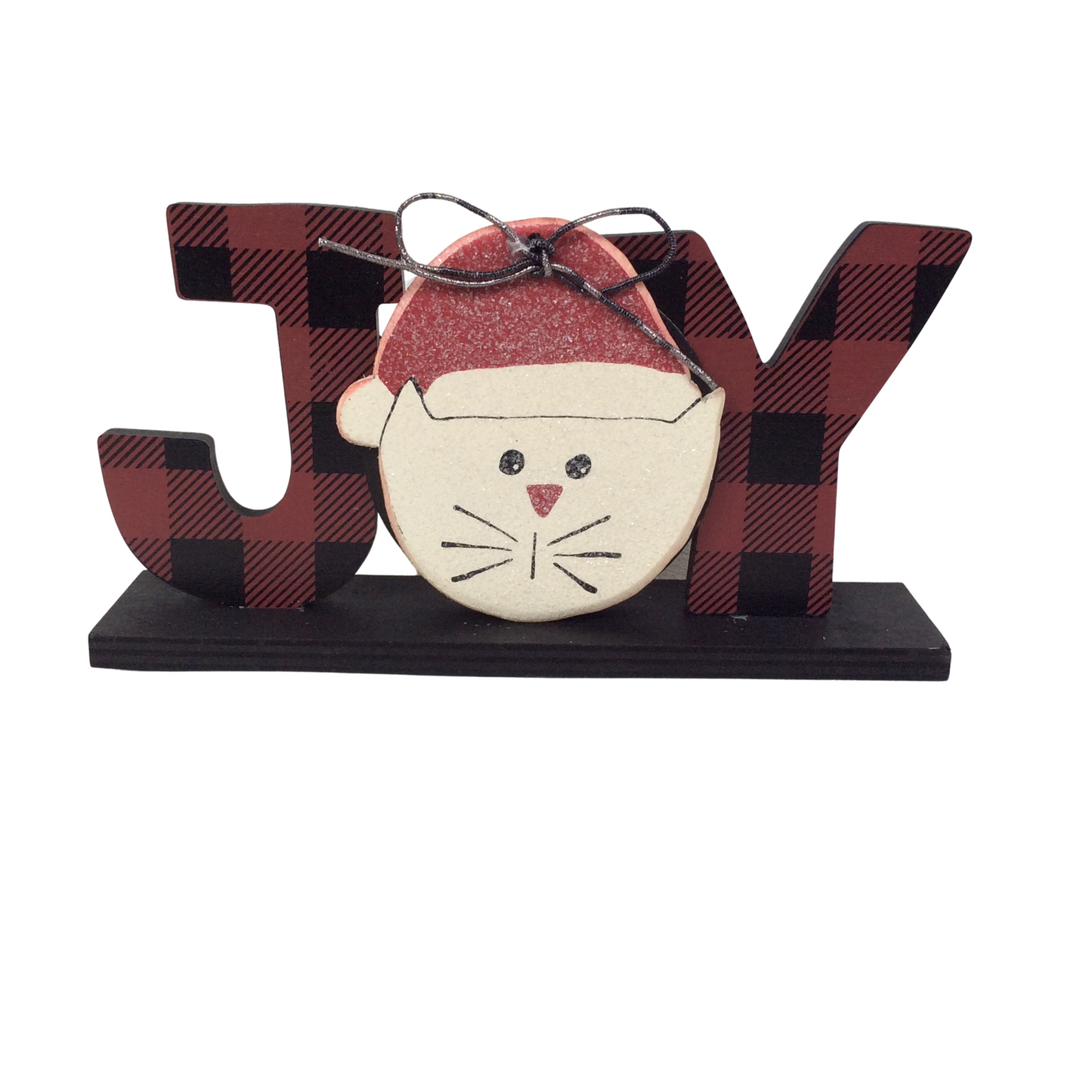 AGD Christmas Decor - Buffalo Check Plaid Joy Cat Tabletop Sign