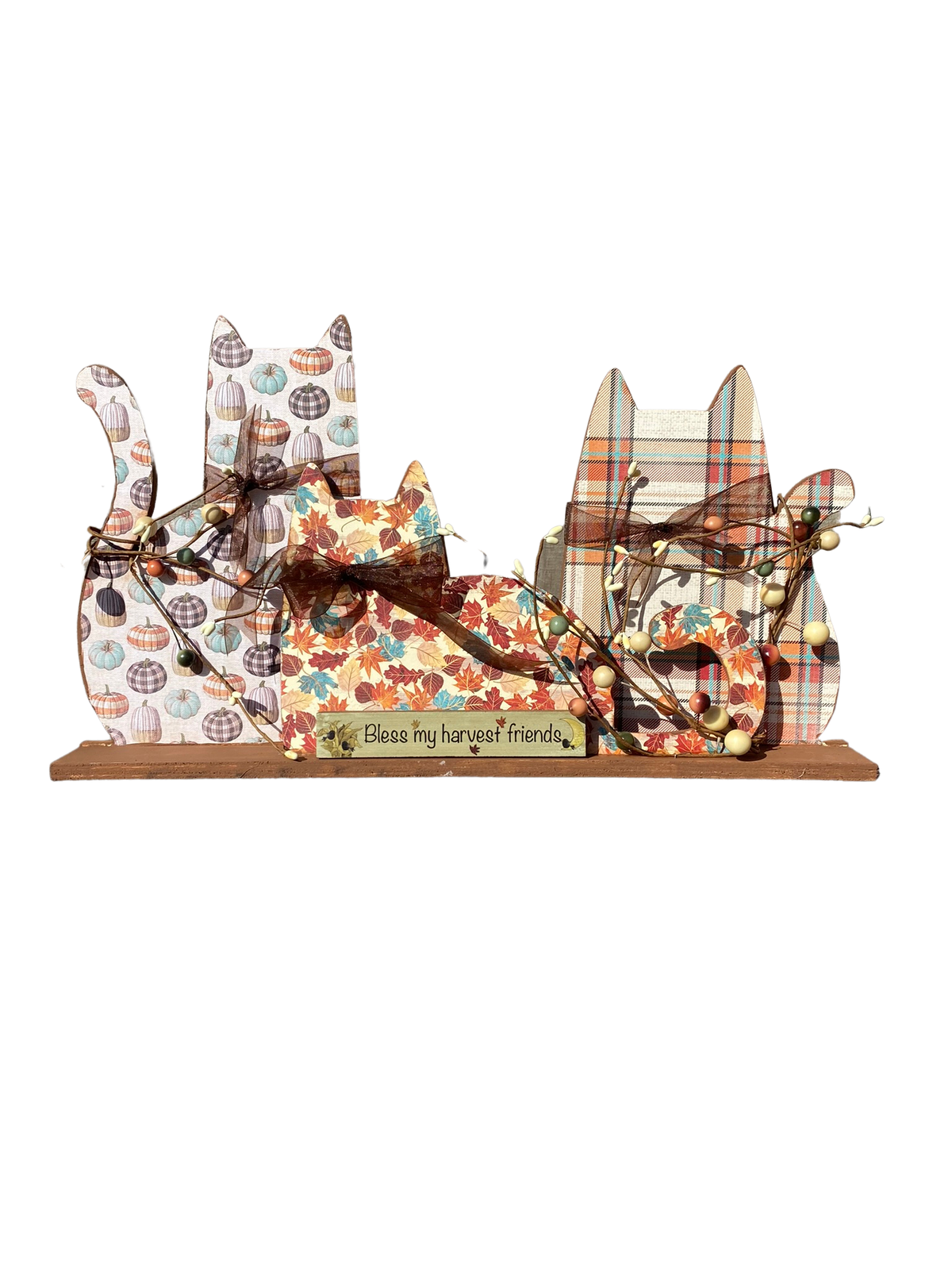 AGD Fall Decor - Harvest Friends Prim Wood Trio Cat Tabletop Decor