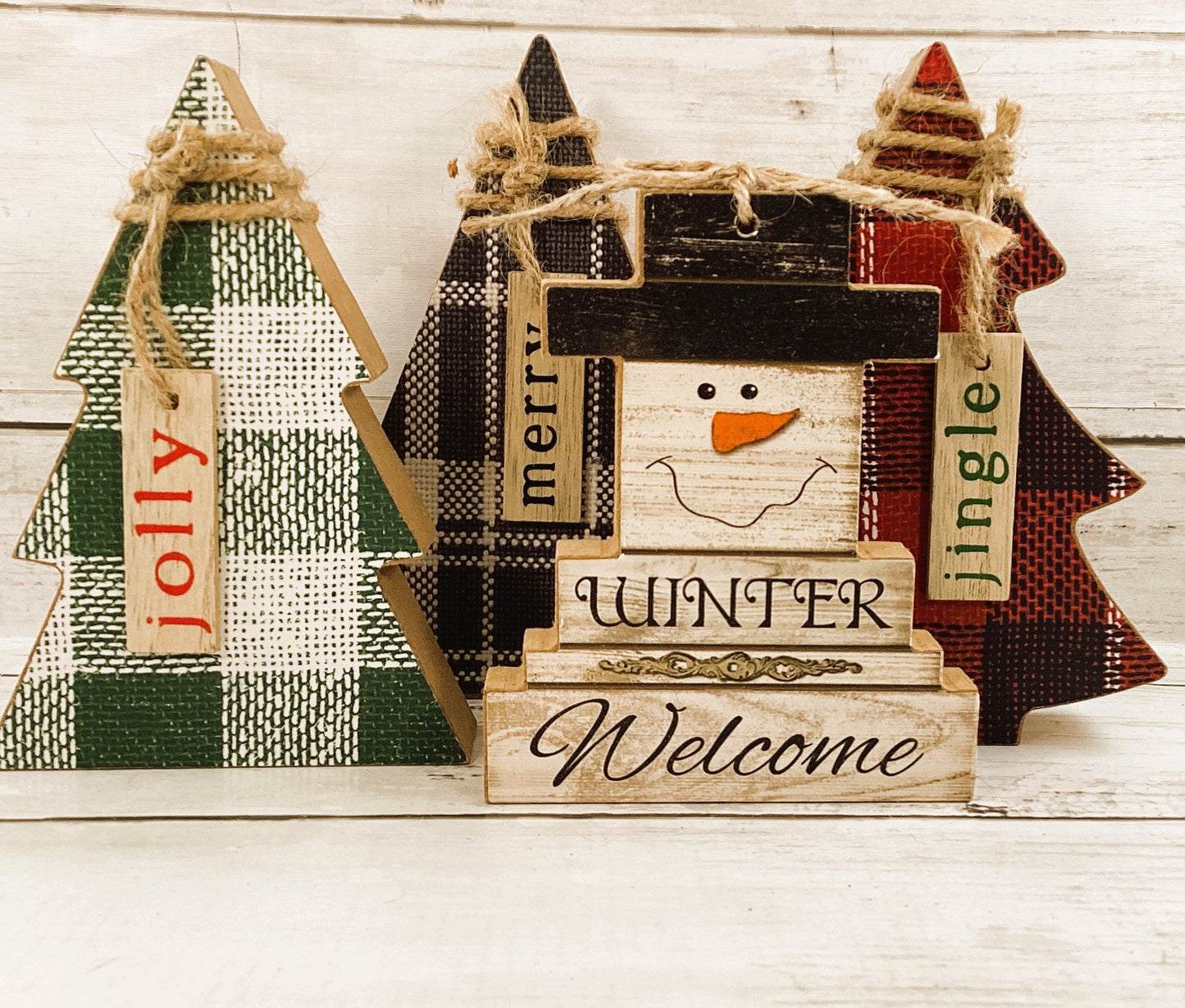 AGD Christmas Decor - Winter Welcome Believe Snowman and Trees 4pc