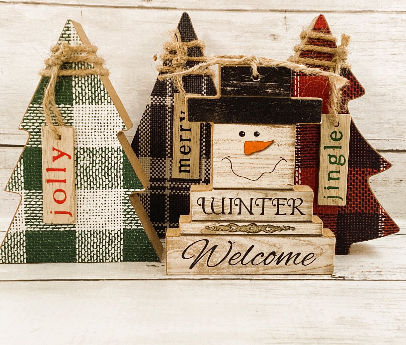 AGD Christmas Decor - Winter Welcome Believe Snowman and Trees 4pc