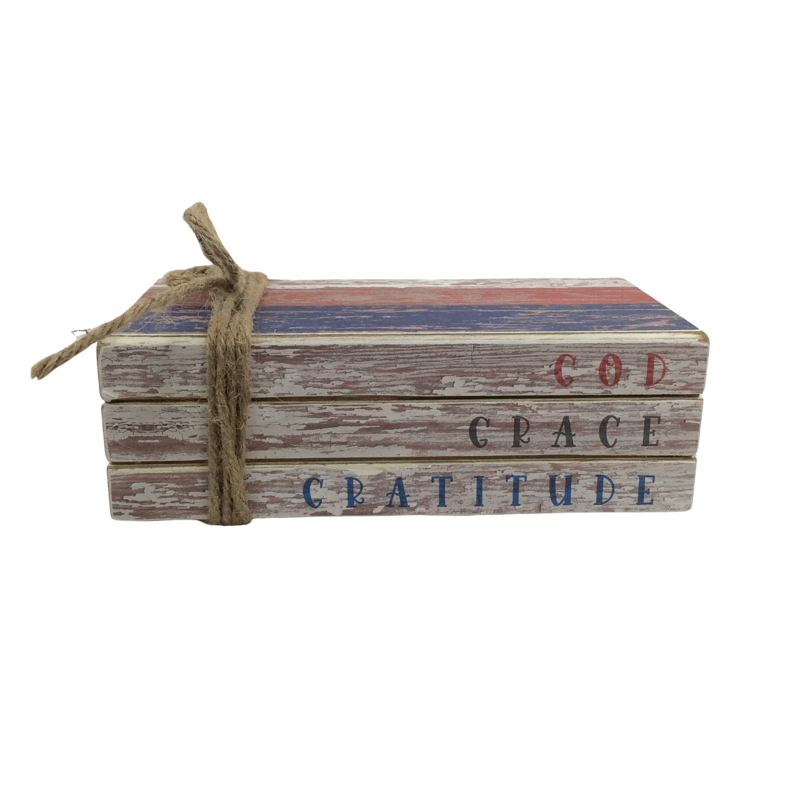AGD Patriotic Decor - God Grace Gratitude Faux Wood Stacked Books