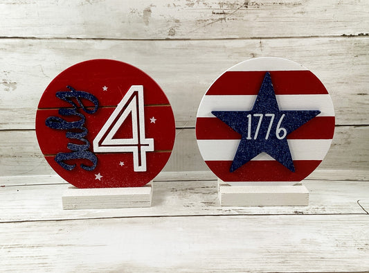AGD Patriotic Decor - July 4th 1776 3-D Ship-lap Wood Tier Tray Signs 2pc Set