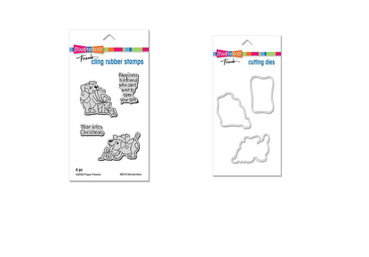 Stampendous Christmas Cling Rubber Stamp Puppy Presents Stamp Diecut Set