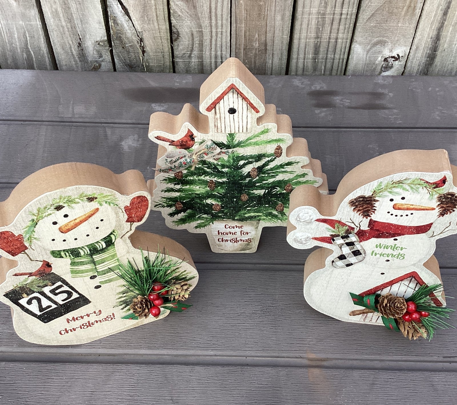 AGD Christmas Decor - Snowmen Cardinal on Sled Mantle Centerpiece 24inch