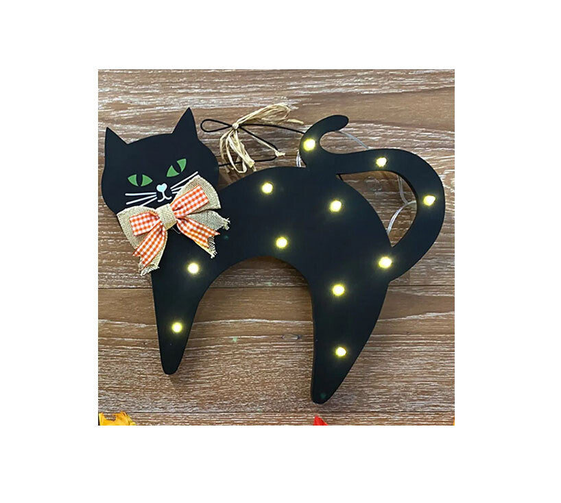 CO Halloween Decor - Fabric and Brown Grapevine Cat Door Wreath