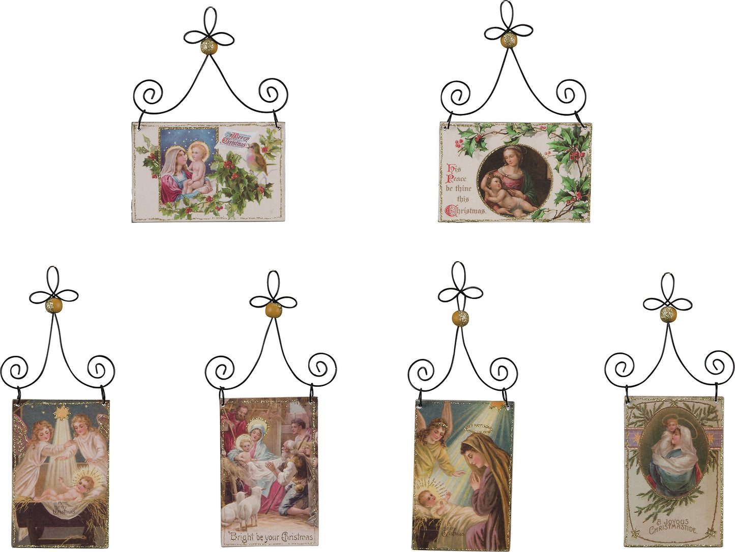 PBK Wood Sign Ornaments- Christmas Nativity Holy Family Postcard 22363 6pc Set