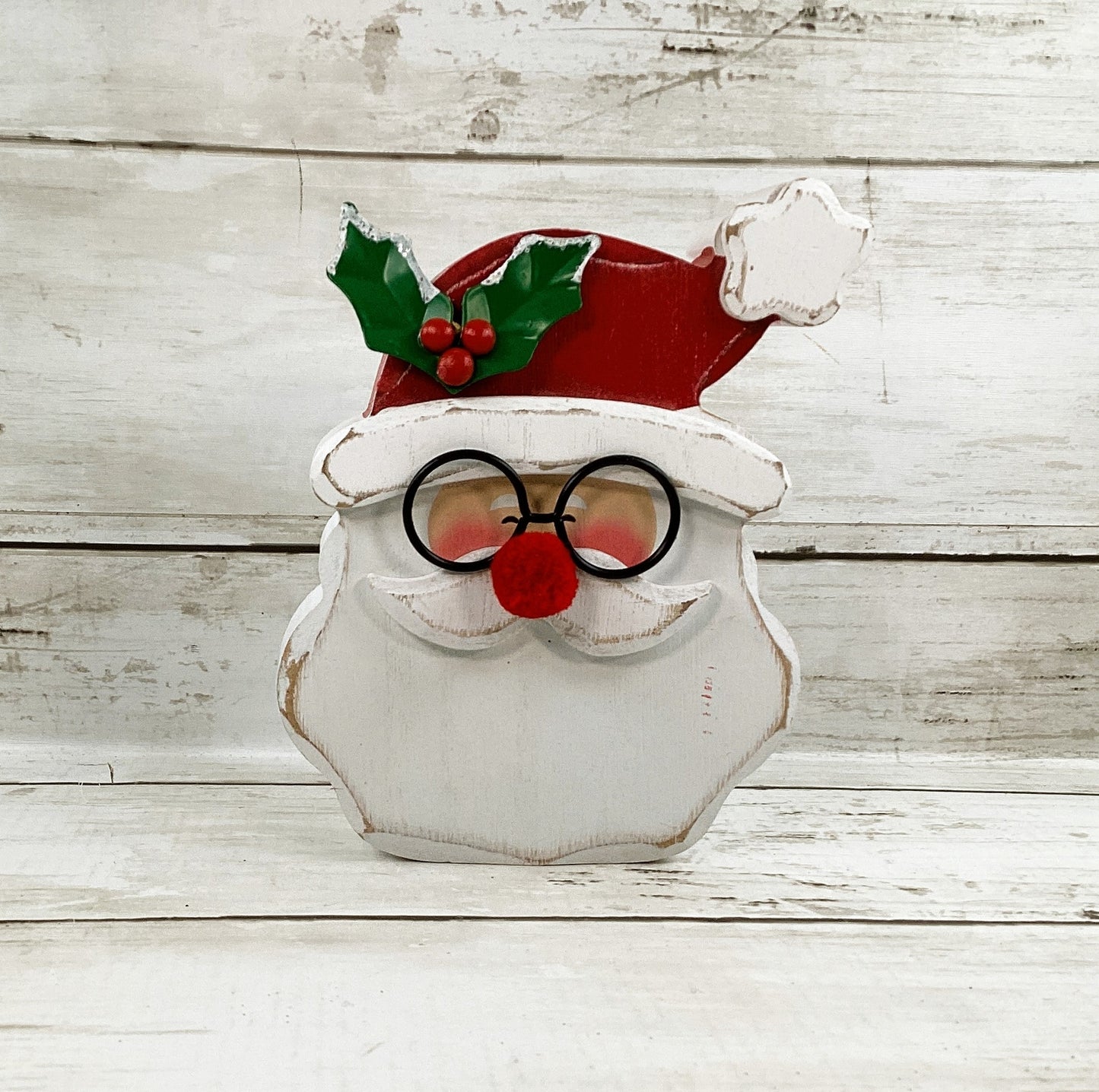 Christmas Decor - Chunky Wood Santa Head Sitter Tier Tray