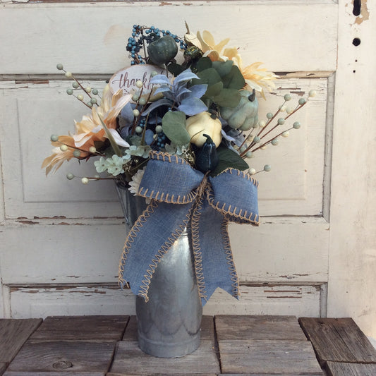 AGD Fall Decor - Thankful Tall Floral Galvanized Metal Centerpiece