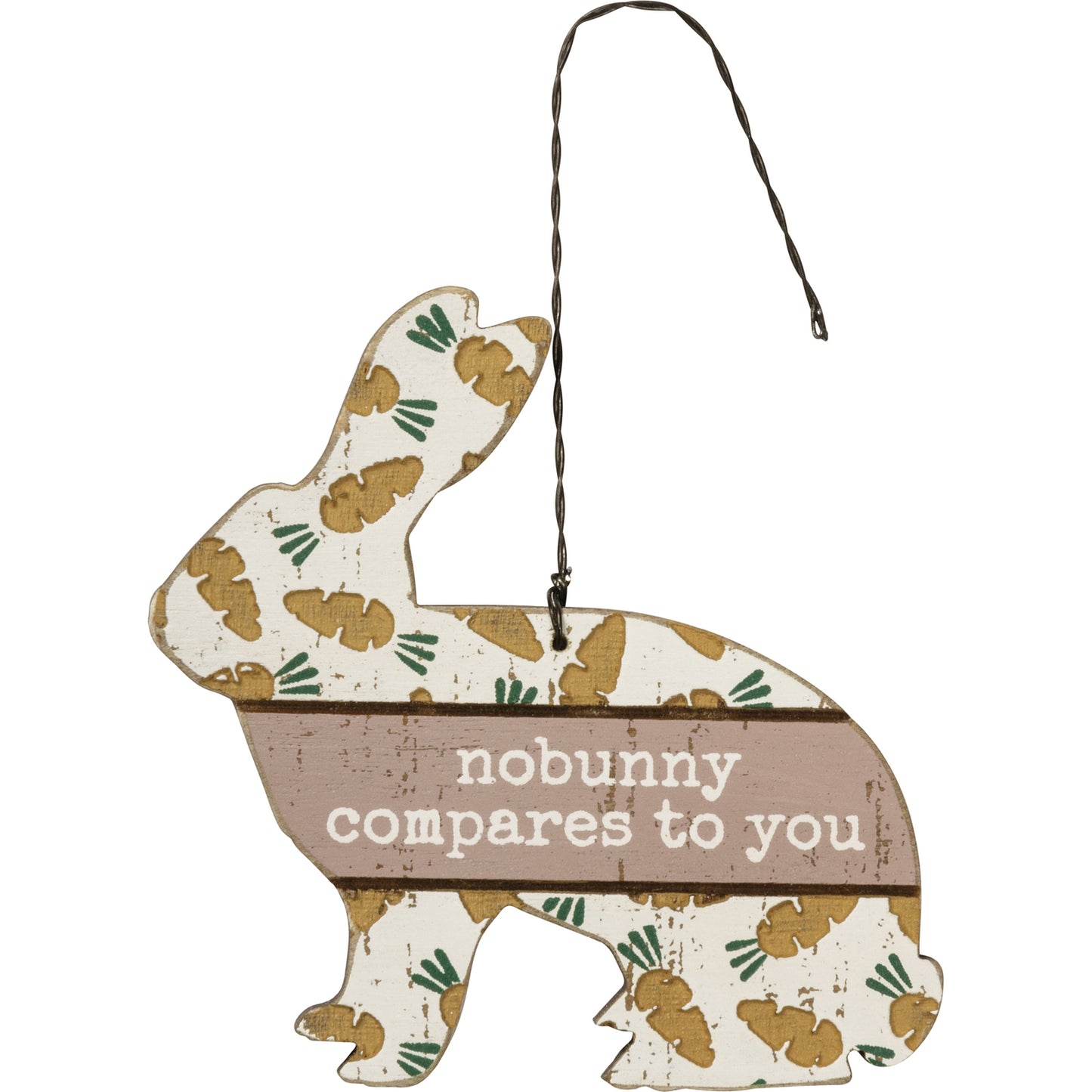 PBK  Easter Spring Decor - Wood Debossed Small Bunny Ornaments 3pc Set