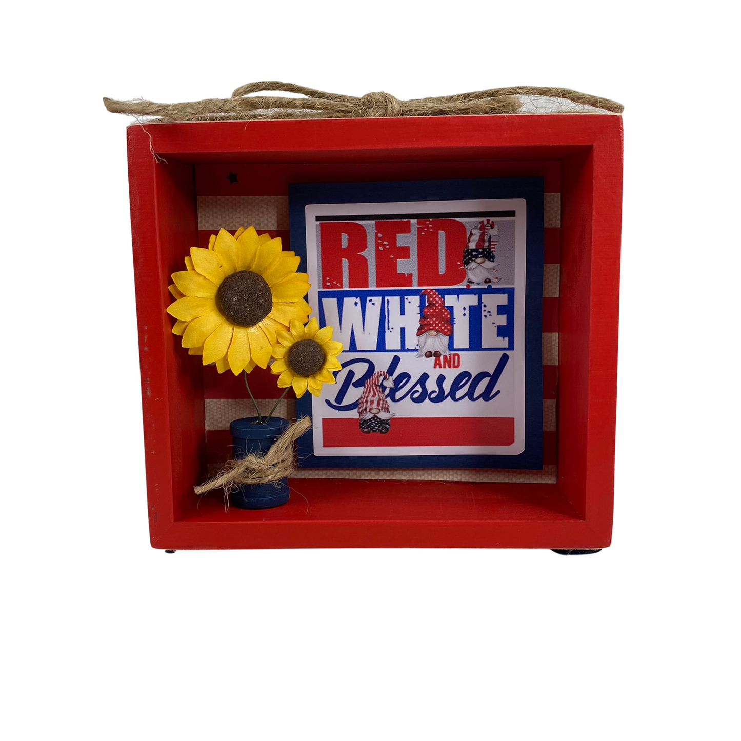 AGD Patriotic Decor -  Sunflower Gnome Blessed Double-Sided Box Sign