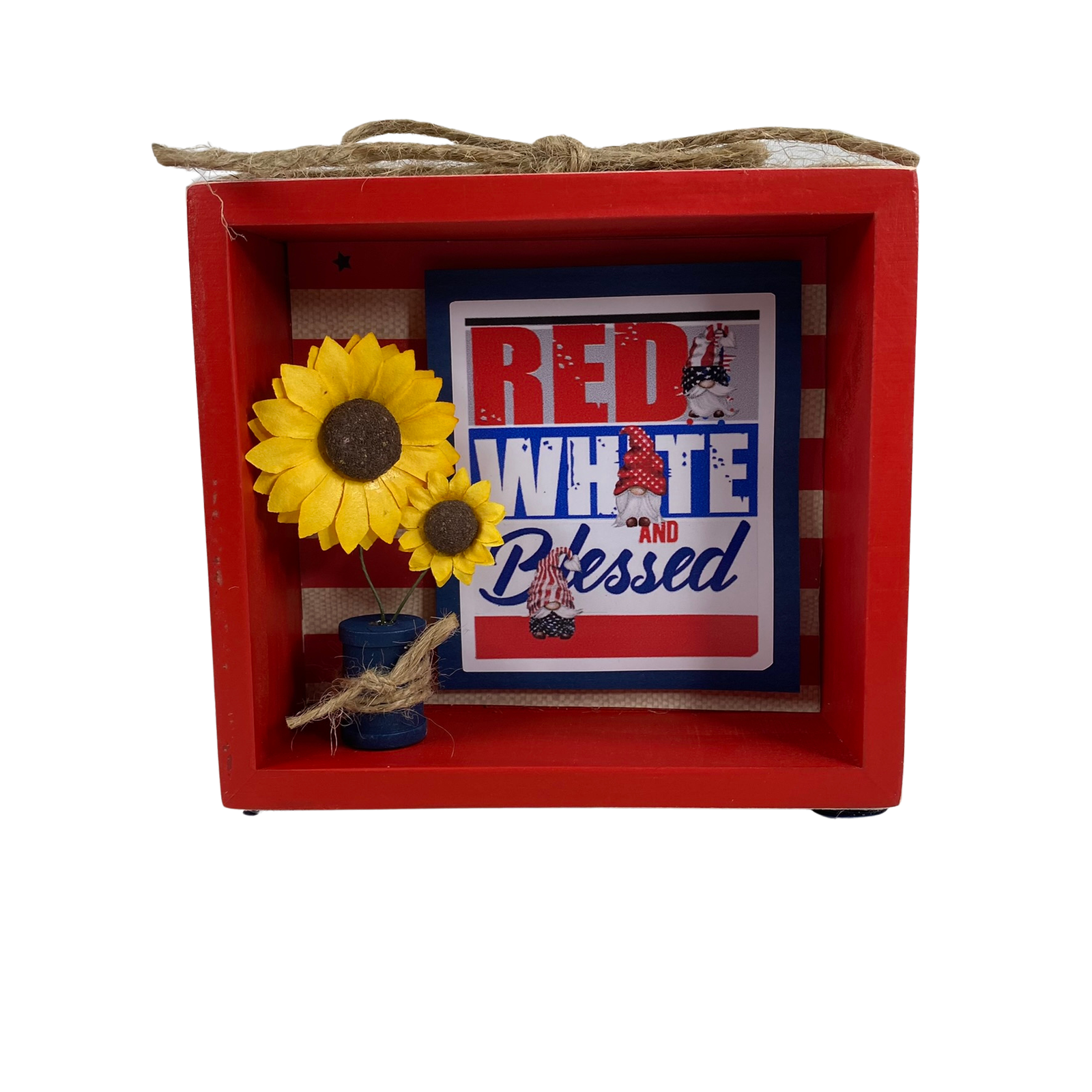 AGD Patriotic Decor -  Sunflower Gnome Blessed Double-Sided Box Sign