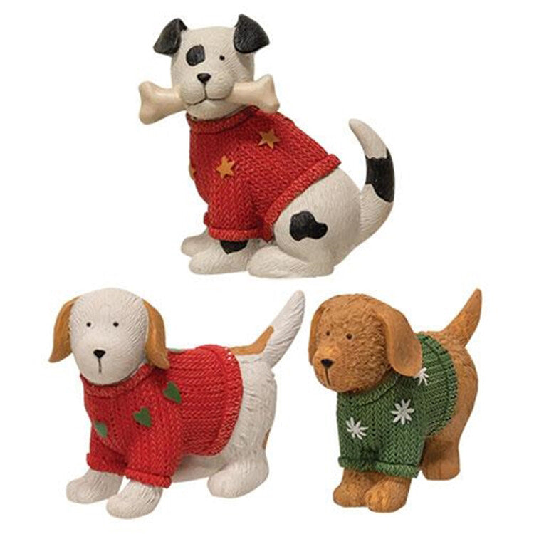 BB Christmas Decor - Resin Holiday Dogs in Sweaters 3pc Set