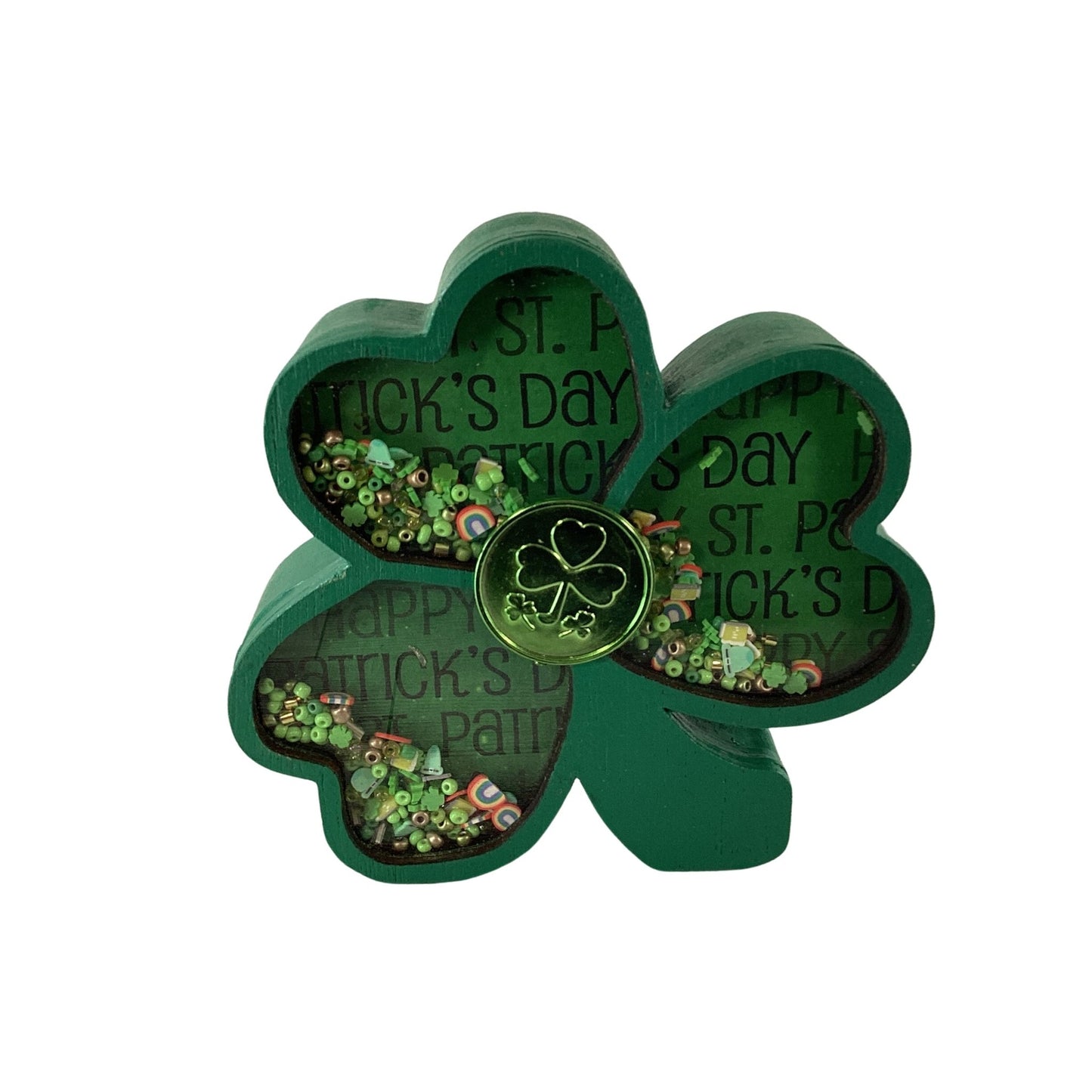 AGD Saint Patrick Decor -  Irish Shamrock Chunky Wood Shaker Sitter