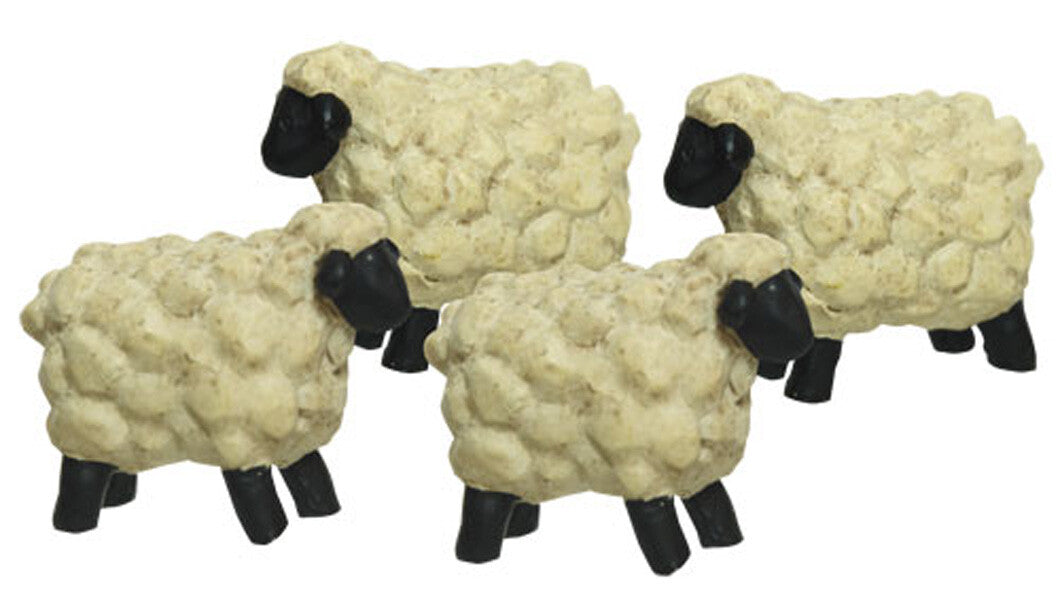 Home Decor - Miniature Resin Prim Folkart Country Sheep 4pc Set