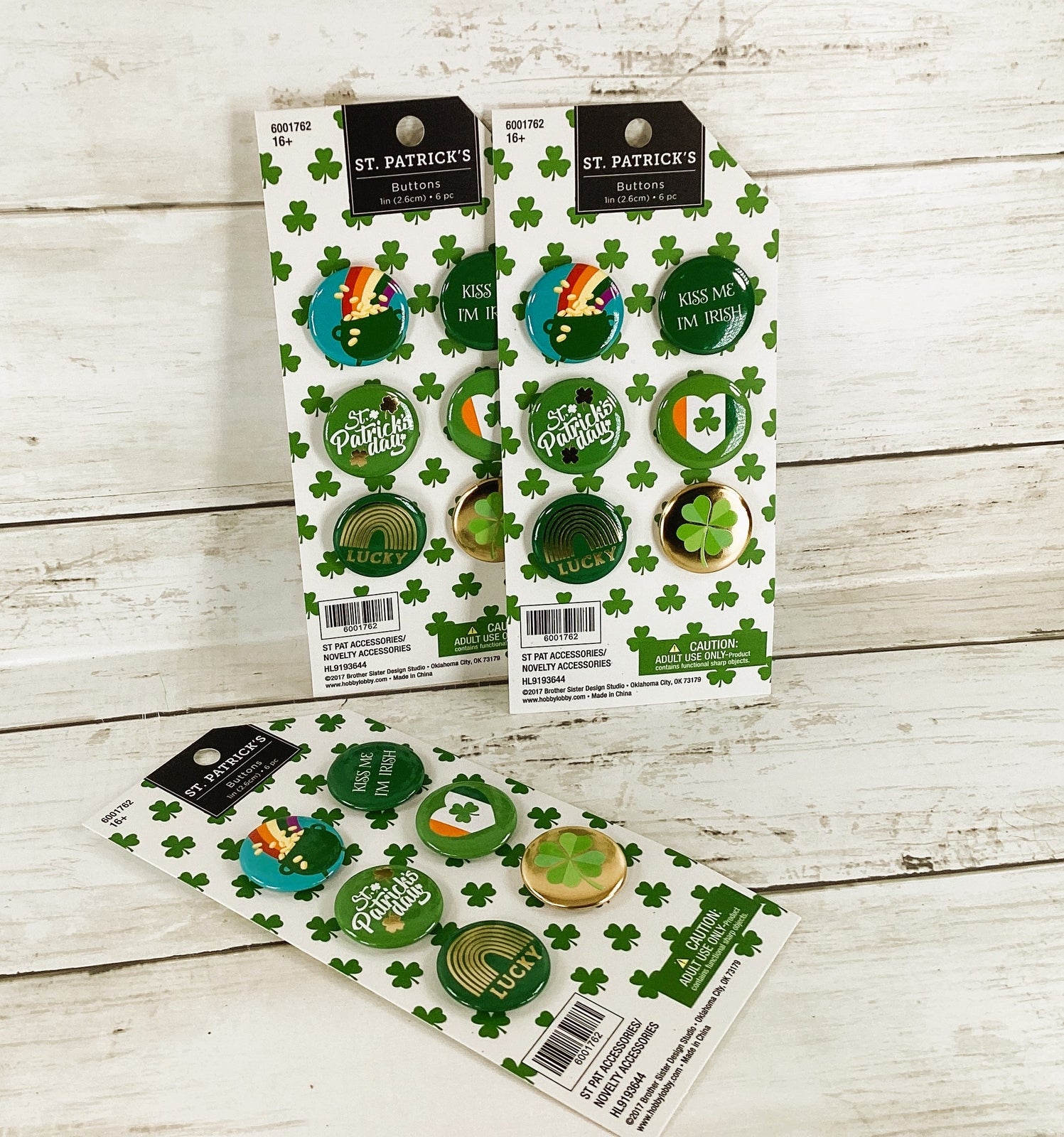 HL Craft Supply - St Patrick Irish Shamrock Label Buttons 3 sets