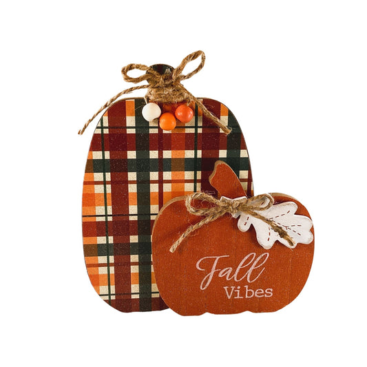 AGD Multi Color Plaid Pumpkin Fall Vibes Sign & Garland