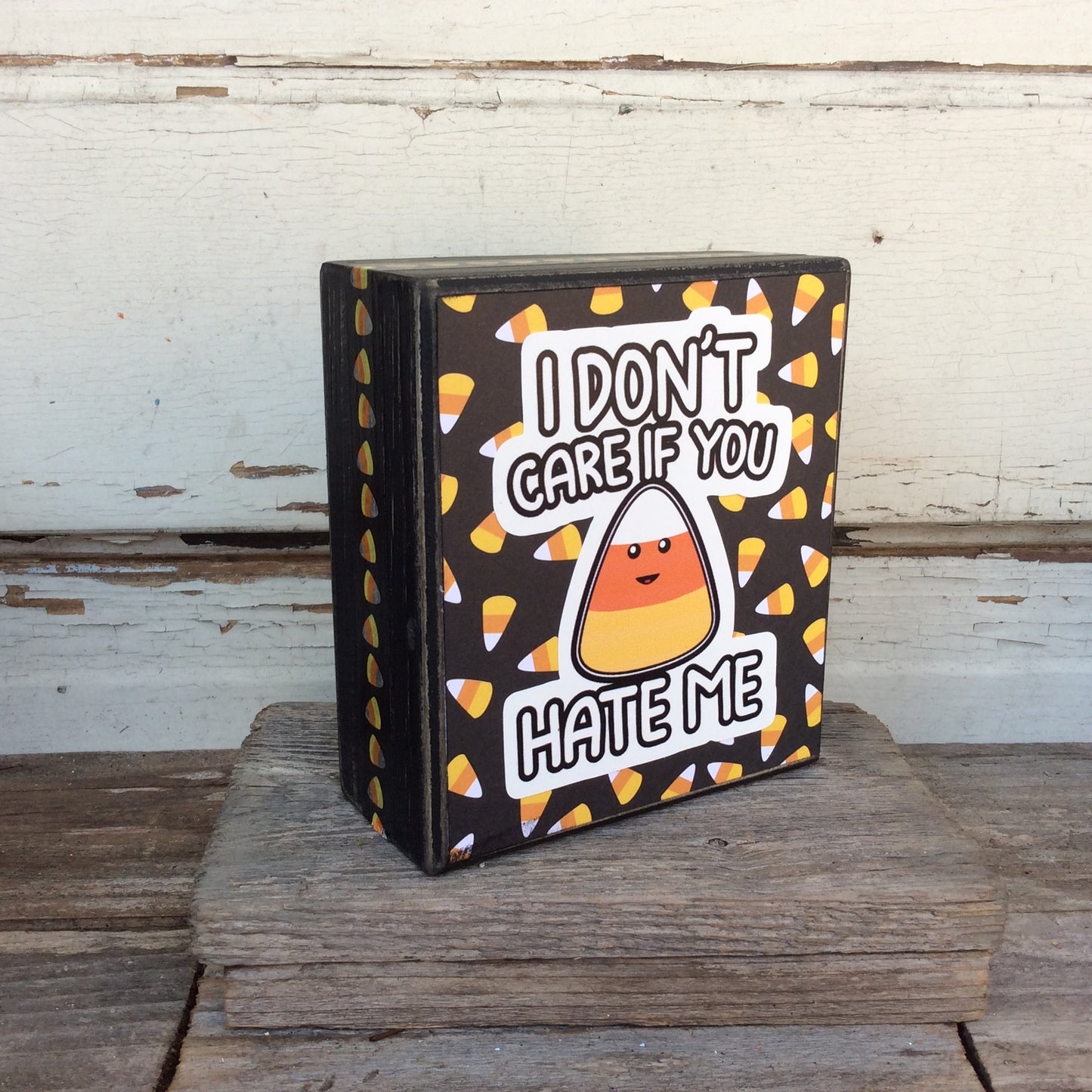 AGD Halloween Decor - I Don't Care Hate Me Candy Corn Box Sign