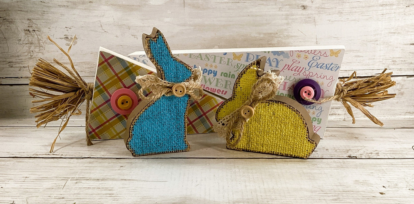 AGD Easter Decor - Spring Plaid Reversible Wood Carrot Runny Rabbit 4pc Set