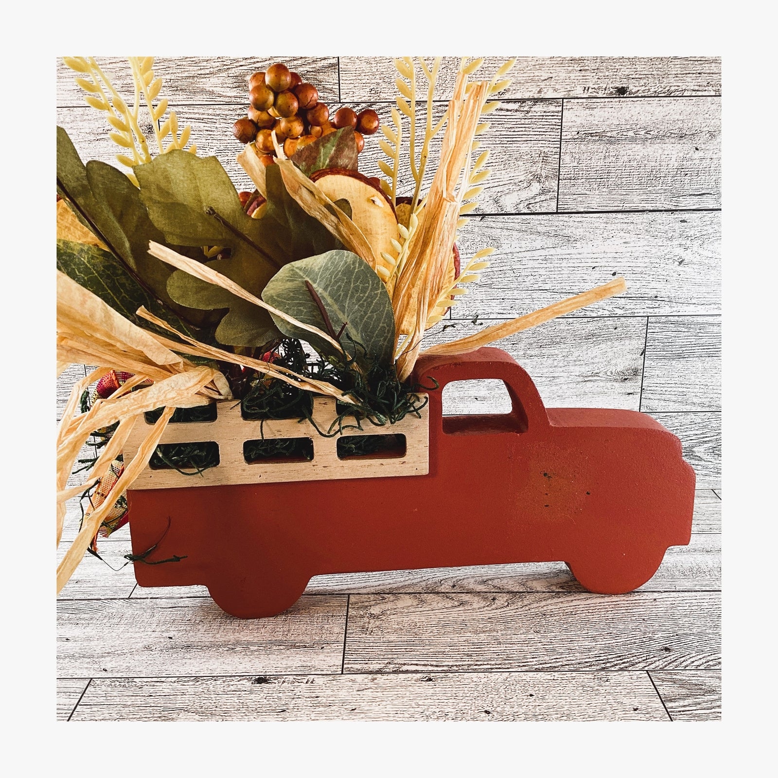 AGD Fall Decor - Chunky Wood Truck Dried Apple Floral Display