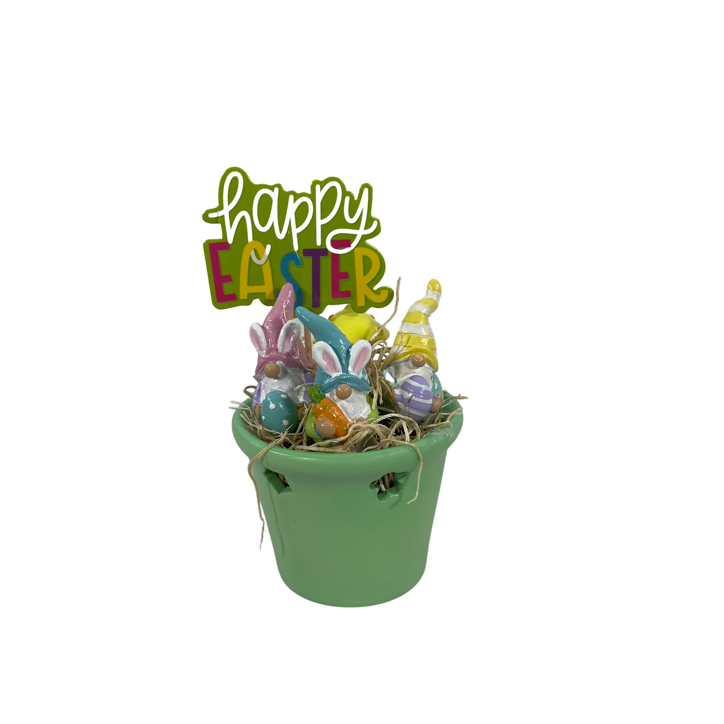 AGD Easter Decor - Miniature Resin Gnomes in Green Ceramic Jar