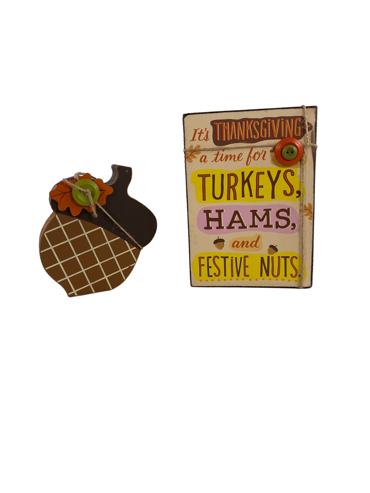 AGD Fall Decor - Chunky Acorn and Family Nuts Block Sign 2pc Set