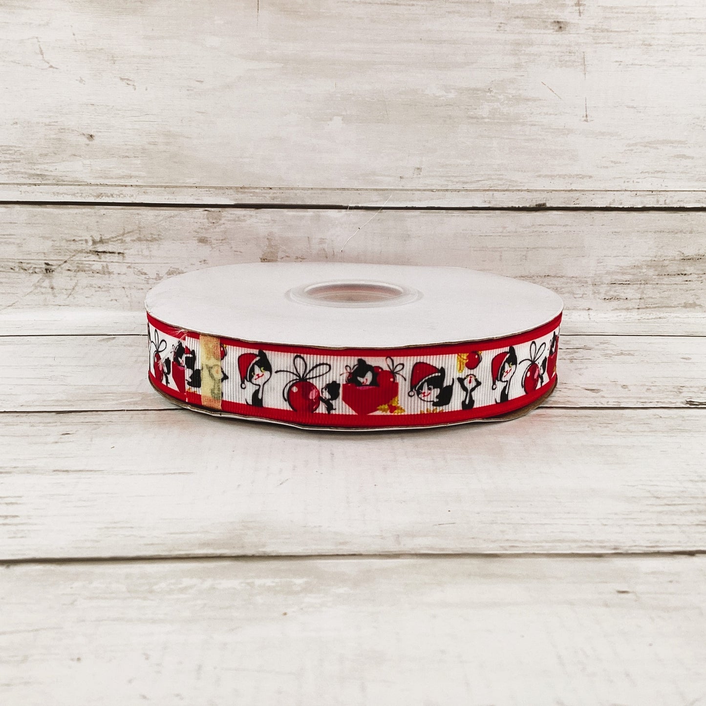 Christmas Craft Supply - Black White Cat Santa Hat Grosgrain Ribbon 25yd