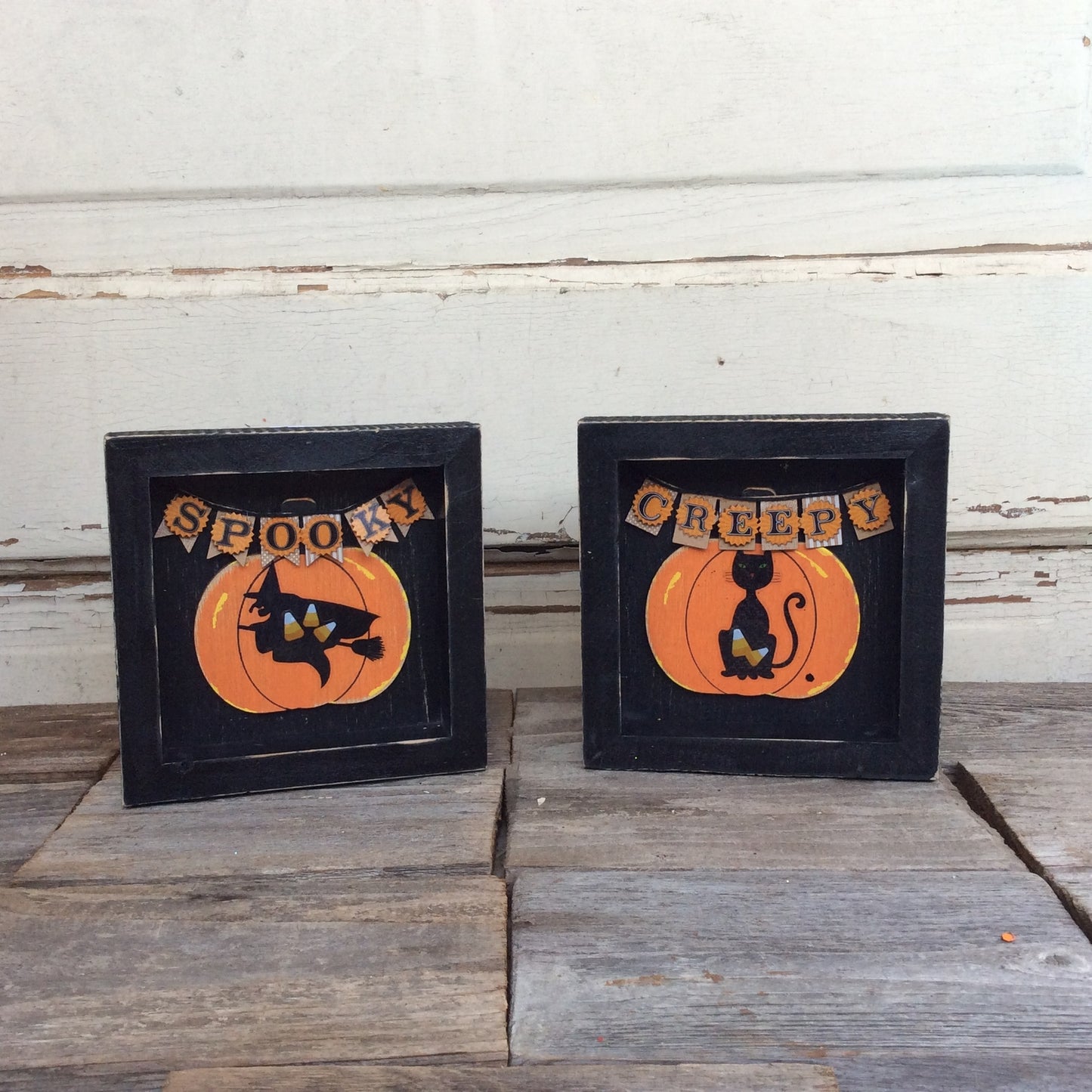 AGD Halloween Decor - Creepy Cat Spooky Witch Box Signs 2pc.